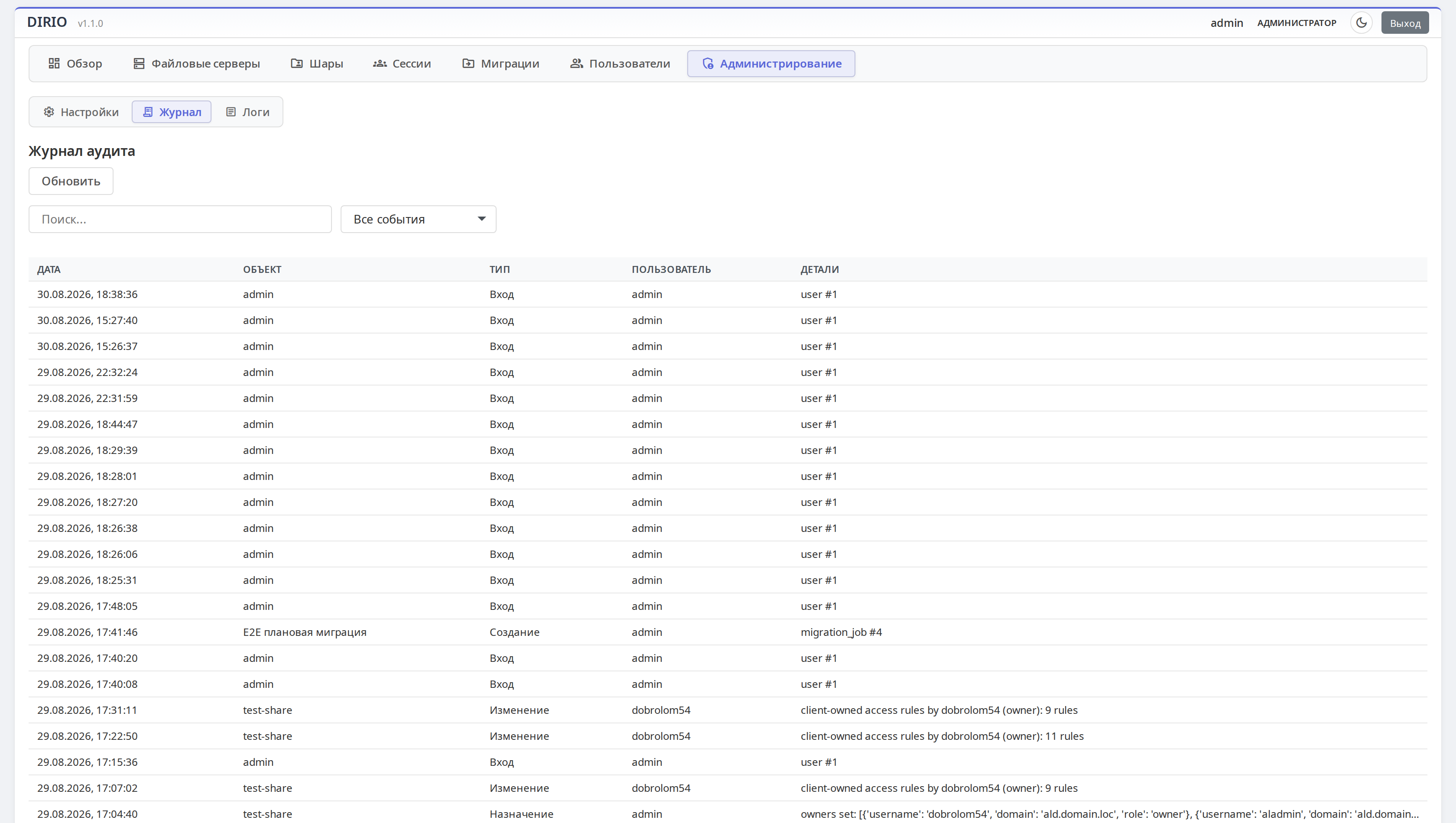 Console audit journal